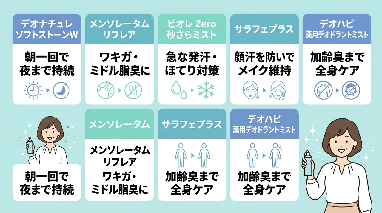 40代女性の汗のにおい対策に効く制汗剤おすすめ5選
